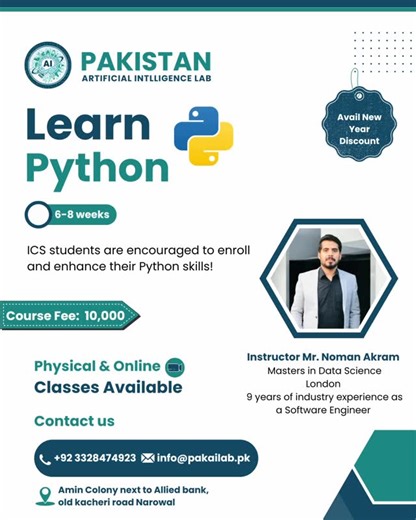 Pakistan Artificial Intelligence Lab on Instagram: "Python is 🔥 in 2026! High demand • High growth • Endless opportunities 🐍💻 Join my Python programming course and future-proof your career 🚀 #ai #computercoaching #explore #narowal #reach"