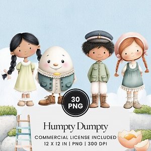 Humpty Dumpty Nursery Rhyme Watercolor Clipart