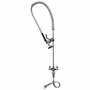 Equip by T&S 5PR-2S06 Deck Mounted 34 1/4" High Pre-Rinse Faucet with Flex Inlets, 44" Hose, 6 1/8" Add-On, and 6" Wall Bracket