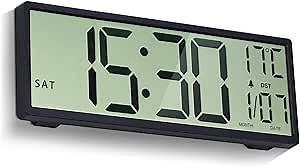LEIKE Large Battery Operated Wall Clock - Digital Wall Clock with 14.5" LED Large Display, Alarm Clock, Auto DST, Jumbo Number, Temperature, Date for Living Room,Bedroom,Kitchen- Easy to Read and Set
