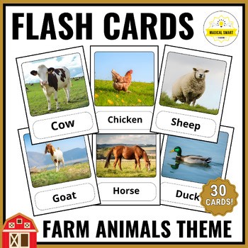 Farm Animals Classification Flashcards, ESL Vocabulary Photo Picture Cards Study