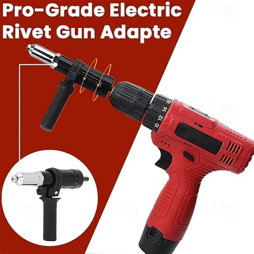 Pro-Grade Electric Rivet Gun Adapter, Cordless Electric Power Drill Rivets Attachment with 4 Rivet Heads 2.4mm, 3.2mm, 4.0mm, 4.8mm, Riveter Insert Nu