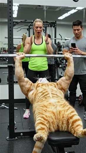 Bench Press Cat #shorts #youtubeshorts #viralshorts #funnycat #aicat 🐱💪