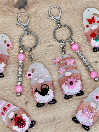 Personalized Spring Gnome Keychain | Bag Charm | Gnome Pendant | Handmade From Epoxy Resin | Easter/mother's Day Gift Idea - Etsy