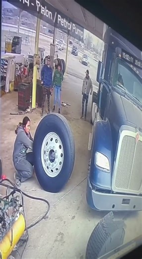 “CCTV 📸 Truck Tyre Explodes at Petrol Pump! Real Footage” #shorts