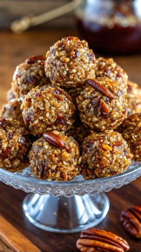 Pecan Date Energy Balls 🥜 I made these pecan date energy balls on a day when I wanted something sweet, chewy, and comforting without turning on the oven. They’re soft and nutty with little bits of chopped pecans in every bite, naturally sweet from dates and lightly sticky in that cozy, old-fashioned way. These are the kind of homemade treats I love keeping in the fridge for afternoon snacking or sharing with family—save this recipe or tag someone who loves no-bake desserts. Yield: 18–20 bite-si