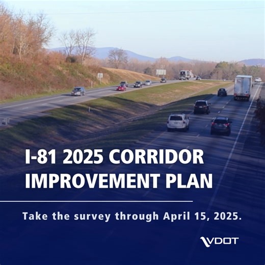 VDOT wants to hear from you! Share feedback about your experiences driving along the I-81 corridor and help pinpoint areas for recommended improvements projects. Share your feedback through April 15: https://bit.ly/3XM2g1F | Virginia Department of Transportation