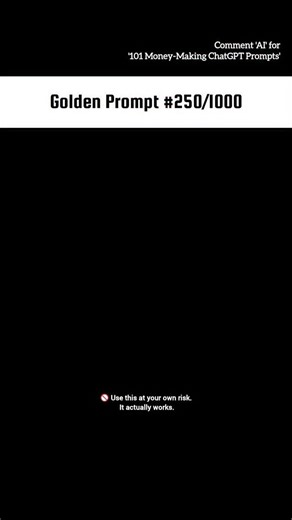 Ai Prompt on Instagram: "☠️ These prompts feel like a cheat code for making money online. Follow + Comment AI to unlock them 🔥 📘 101 prompts = instant content + products 💡 Make money with AI even as a beginner 📲 Phone + ChatGPT = earning setup 👇 Say AI & I’ll send the file."