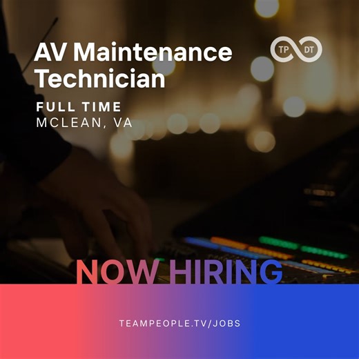 We’re hiring an AV Maintenance Technician! McLean, VA Are you passionate about cutting-edge audio-visual technology and live event production? We’re looking for an experienced AV Maintenance Technician to support and maintain a high-end conferencing and AV environment—balancing the latest innovations with legacy systems to deliver flawless, high-quality event experiences. In this role, you’ll be hands-on with everything from conference room systems and video walls to audio mixing, control system
