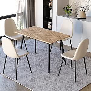 Small Dining Table Set for 4, Modern Dining Table and Chairs Set with 4 Fabric Dining Chairs, 5 Piece Wooden Dining Table Set, 47'' Kitchen Table Set, Ideal for Small Spaces