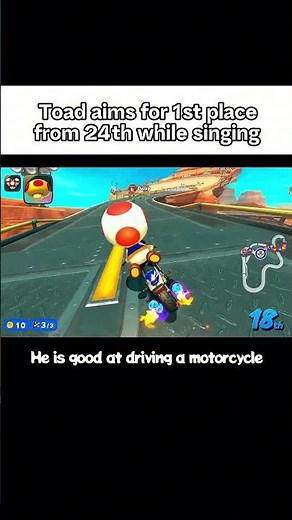 Toad aims for 1st place from 24th while singing【He is good at driving a motorcycle.】