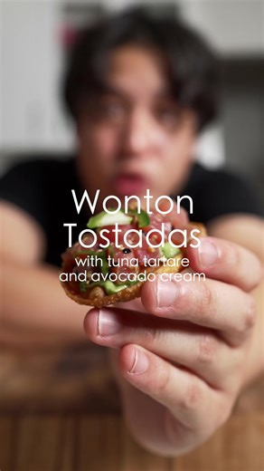 Wonton Tostadas with Tuna Tartare and Avocado Cream