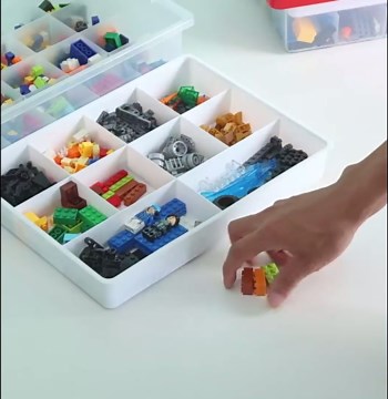 Toys Storage Organizer Box for Lego, Toy Storage Box with Building Plate Lid and Removable Tray, Building Block Storage, Stackable Plastic Organizer Bins(Yellow)