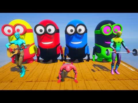 GTA 5 RED SPIDERMAN VS RED MINION VS YELLOW MINION (Epic Ragdolls Funny)