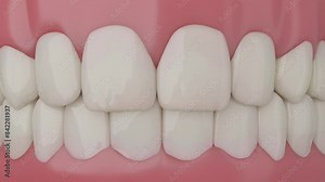 Toothpaste cleans plaque and brightens yellow teeth, turning into healthy, white teeth.