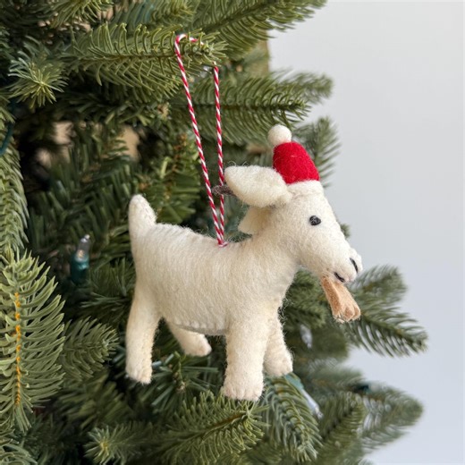 Felt Goat Christmas Ornament: Santa Hat, Fair Trade Holiday Decor - Etsy