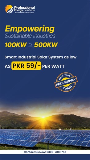 Powering Industries, Cutting Costs — Industrial Solar Solutions Starting at Just PKR 59/Watt! 𝗚𝗢 𝗦𝗢𝗟𝗔𝗥 | 𝗚𝗢 𝗚𝗥𝗘𝗘𝗡 𝟰 𝗘𝗮𝘀𝘆 𝗦𝘁𝗲𝗽𝘀 𝘁𝗼 𝗚𝗼 𝗦𝗼𝗹𝗮𝗿! - 𝗤𝘂𝗶𝗰𝗸 𝗜𝗻𝘀𝘁𝗮𝗹𝗹𝗮𝘁𝗶𝗼𝗻 - 𝗦𝘁𝗮𝗿𝘁 𝗦𝗮𝘃𝗶𝗻𝗴 𝗪𝗶𝘁𝗵 𝗡𝗘𝗧-𝗠𝗘𝗧𝗘𝗥𝗜𝗡𝗚 - 𝗠𝗼𝗯𝗶𝗹𝗲 𝗔𝗽𝗽𝗹𝗶𝗰𝗮𝘁𝗶𝗼𝗻 - 𝟮𝟰/𝟳 𝗖𝘂𝘀𝘁𝗼𝗺𝗲𝗿 𝗦𝘂𝗽𝗽𝗼𝗿𝘁 For details, call us at: WhatsApp: 0300-7888753 #pes #solarpanels #renewableenergy #energy #greenenergy #cleanenergy #solarsystem #gogreen #gosolar #n