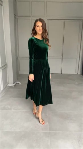 Dark Green Velvet Dress Long Sleeve Midi Dress A-line Elegant Dress Women Formal Dress - Etsy