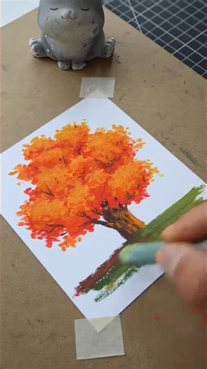 Easiest Autumn tree oil pastel art🧡 #shorts #trending #art #oilpastelart #drawing #oilpasteldrawing