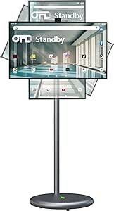 OFD 27 Inch Portable TV on Wheels,1080p-Portable Touch-Screen-Monitor,6+128GB Storage,±90° Rotation Tablet Rolling TV,Built-in 9000mAh Battery,Android 13 OS,Hidden 8MP Webcam,60Hz Refresh,Iron Gray