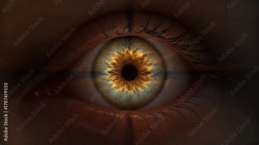 3D animation of the human eye adjusting focus — lens changing shape, pupil dilation, and light rays converging on the retina. Realistic textures, macro cinematic perspective