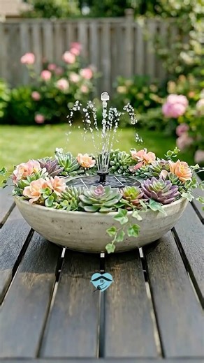DIY Solar Fountain Bowl With Faux Succulents