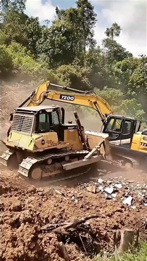 Excavator vs bulldozer #excavator #construction machinery equipment #bulldozer #funny video