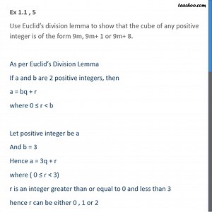 Question 5 - Use Euclid’s division lemma to show that cube