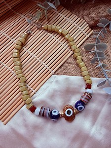 Handmade Evil Eye Beaded Necklace - Vintage Glass&olive Green Beads - Etsy