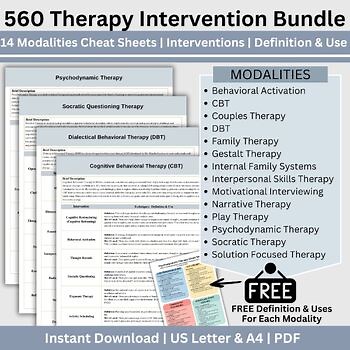 Therapy Intervention List Cheat Sheet Bundle