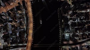 Tokyo Sumida River night aerial top view beautiful bright night city Sumida River Tokyo's dynamic modern culture. Sumida River night big metropolis that never sleeps alive with energy.