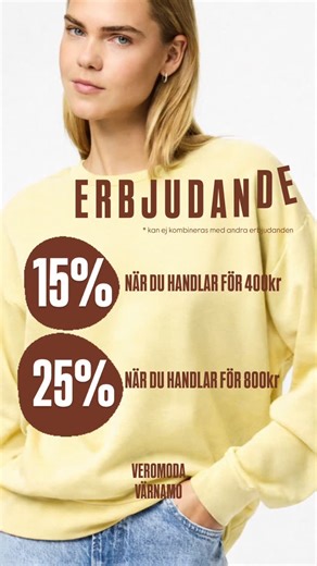 Vero Moda Värnamo on Instagram: "Dubbla chanser att fynda!! Fyll garderoben och få 🛍️ 🩷🌼 👉🏼 15 % rabatt vid köp över 400 kr 👉🏼 25 % rabatt vid köp över 800 kr Ju mer du handlar 🛍️ desto mer sparar du!! 👉🏼 webben kör 15% rabatt vid köp över 400kr Kan ej kombineras med andra erbjudanden #veromoda #veromodavarnamo #varnamo #erbjudande #rabatt #kampanj #fynda #shoppingdeal #handlamer #klädbutik #butik #handlalokalt #shoplokalt #svenskhandel #damkläder #dammode #modeförhenne #fashionforher