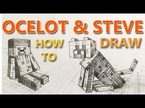 How to draw an Ocelot & Steve from MINECRAFT