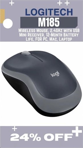 24% OFF! Logitech M185 Wireless Mouse, 2.4GHz with USB Mini Receiver, For PC, Mac, Laptop