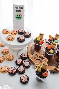 Zombie Halloween Party Treats: "Pick Your Brain" and Zombie Pudding Cups