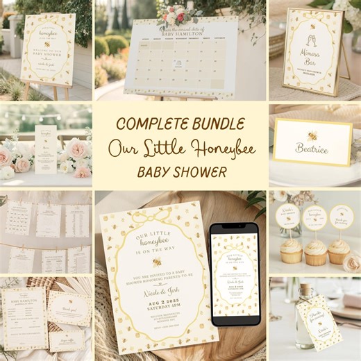 Bee Baby Shower A Little Honeybee is on the Way Complete Editable Template Bundle Canva, Baby Sprinkle Games, Sign, Mom to Be Brunch Decor - Etsy