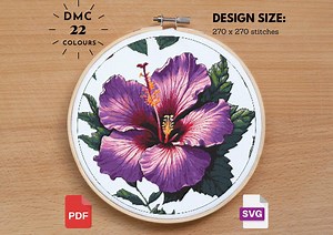 Lavender Hibiscus Cross Stitch Pattern: Floral Garden Design (PDF) - Etsy