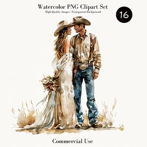 Western Bride and Groom Clipart, Texas Wedding Watercolor, Rustic Wedding PNG, Cowboy Bride and Groom Illustration, Digital Download - Etsy