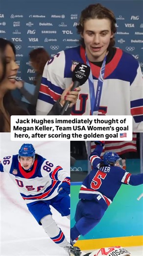 After Jack Hughes golden goal, his first thought was his fellow Olympian Megan Keller — who he had the chance to tell how proud he was when she scored the game-winner just a few days ago 🥹 (🎥: Jackie_Redmond/X) | DraftKings Sportsbook