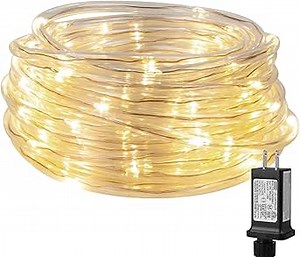 Lighting EVER Plug in Rope Lights with Small Tube, 1/4 in Pencil-Size, 100 LED Copper Wire String Lights in 33 ft Tube, Warm White 3000K, Thin Light Rope for Railing, Fence, Balcony, Not Connectable