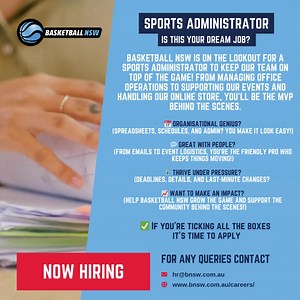 NOW HIRING | SPORTS ADMINISTRATOR Are you a master of organisation, a pro at multitasking, and passionate about sport? 🏀 We’re looking for a detail-focused, proactive team player to keep our office, programs, and online store running at championship level! 📌 Full-time role in a fast-paced sports environment—perfect for someone who thrives behind the scenes and loves keeping things on track. 💼 Join Basketball NSW and play a key role in shaping the future of the game. Apply now and start your n
