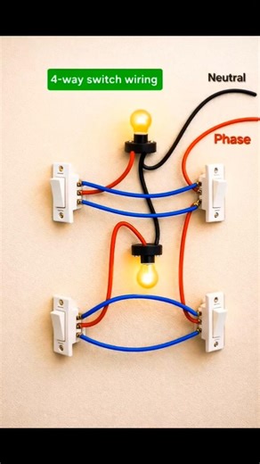 Four Way Switch Wiring ⚡ | Complete Diagram Explained 🔥🔥 #shortsfeed #ternding #viral #Shorts