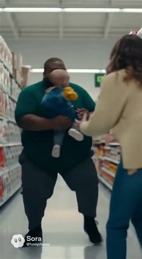 Baby is about to fall off the shopping cart. Can someone save him on time?