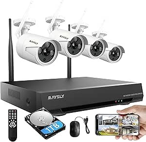 Home Security Camera System Wireless, 8CH 1080P Surveillance NVR Kits with 4pcs 2.0MP Cameras Outdoor & Indoor with 65ft Night Vision, 1TB HDD, Audio & Video, Plug & Play