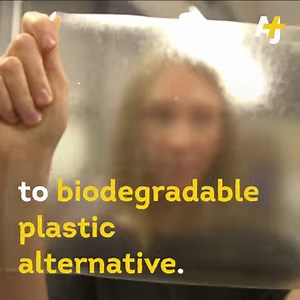 768K views · 3.8K reactions | A 23-year-old graduate student invented a substitute for single-use plastic: fish waste. | AJ+ | Facebook