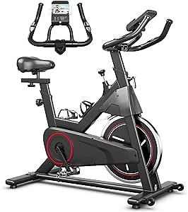 Goplus Indoor Exercise Bike, Cycling Workout Stationary Bike with LCD Monitor, Pad Holders, Cup Holder, Adjustable Resistance & Seat & Handle, Fitness Bike for Gym Home Cardio Training