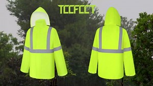 TCCFCCT High Vis Rain Jacket and Pants Set - Waterproof Hi Vis Rain Coat for Men & Women with Hood, Reflective for Safety & Outdoor Activities, S-M Yellow WP