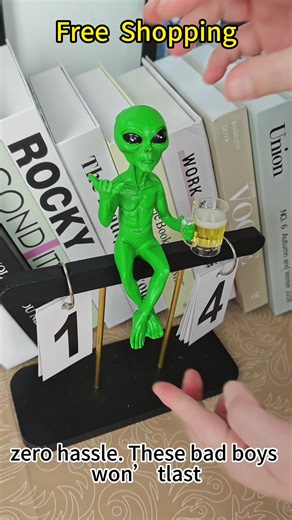 Simple trendy resin alien decor matches every home interior style. It brings warm personalized vibes to your ordinary living corners. #ResinArt #HomeAccent #ShelfStyling #ModernHome #home