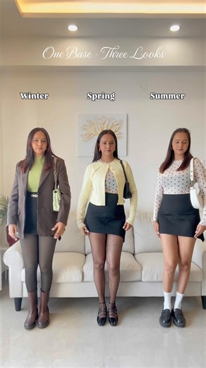 How to style same base for three different seasons - winter, spring and summer outfit styling #howto