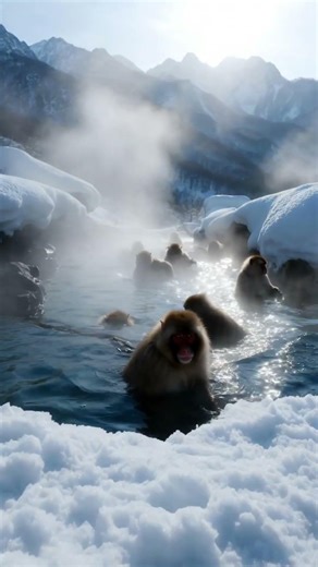 Monkeys bathing during winter #shorts